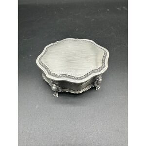 Victorian Style Metal Trinket Box with Lion Feet Scalloped Oval Velvet Interior‎